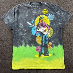 Liquid Blue Jimi Hendrix Tie Dye Graphic T-Shirt Mens Large Green 90s Style